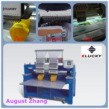 China Shenzhen Elucky máquina de bordar de alta velocidade de duas cabeças para bordados têxteis com boa qualidade